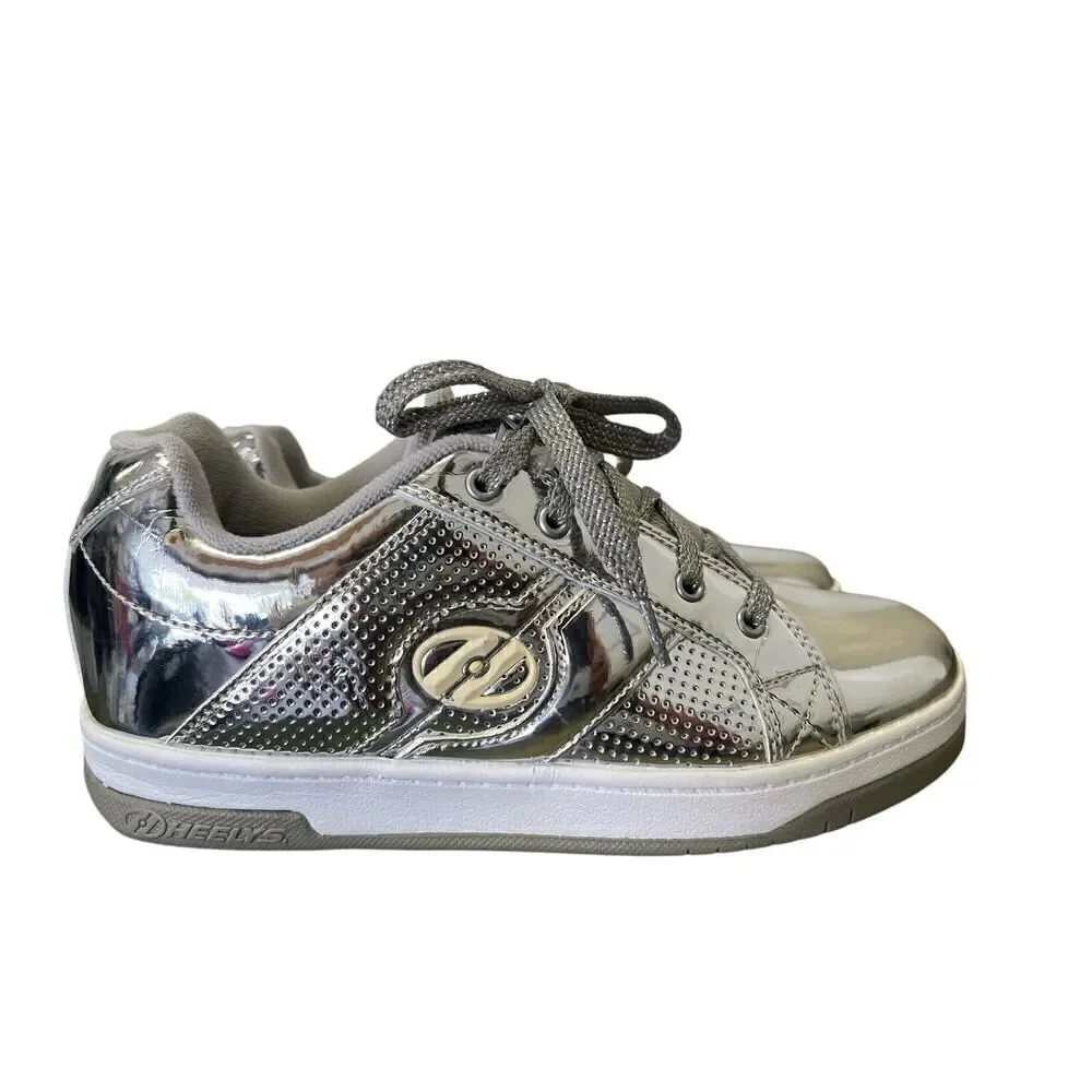 Heelys Silver Kids Premium 1 Lo Lace-up Padded Skate Roller Shoes Size Youth 5
